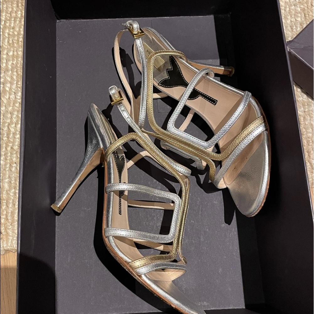 Prada metallic silver/gold strappy sandals